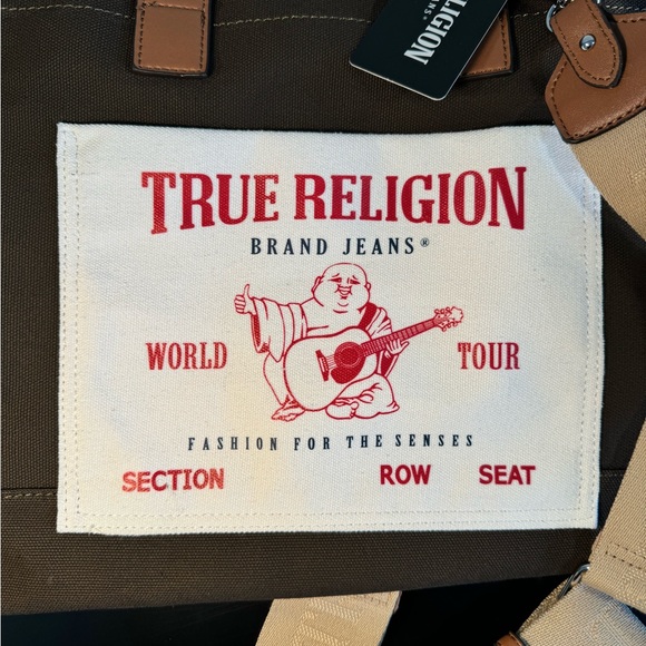 True Religion Brown Canvas Tote Bag - Olive Color with Beige Strap - NWT - Picture 8 of 8